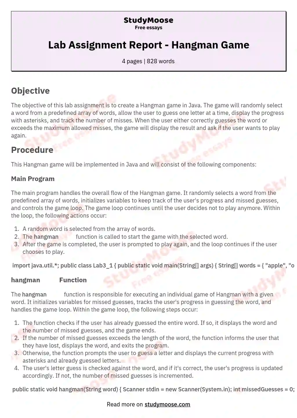 Lab Assignment Report - Hangman Game essay