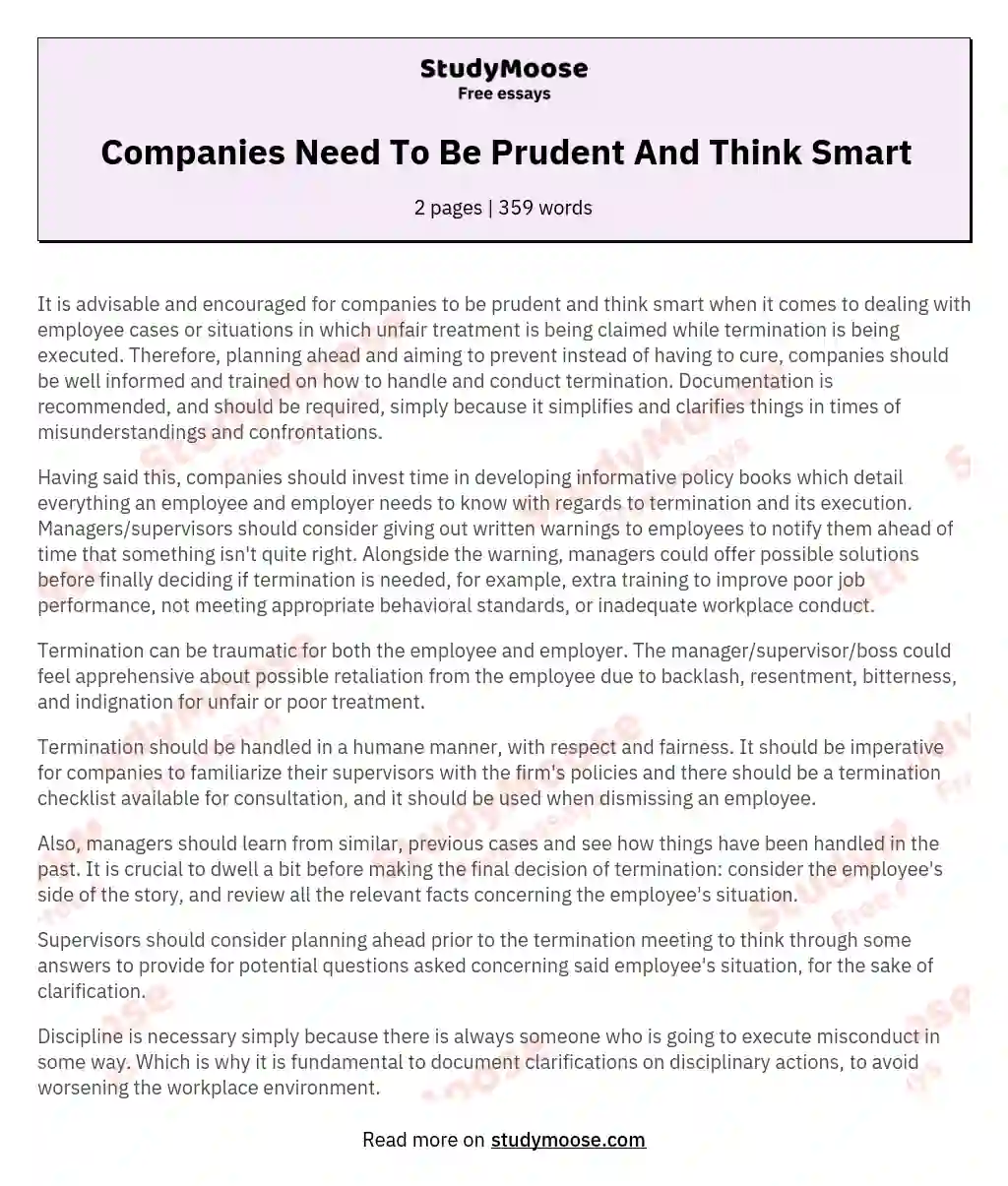 Companies Need To Be Prudent And Think Smart essay