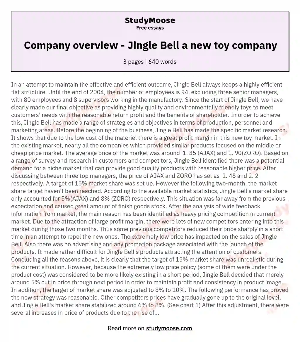 Company overview - Jingle Bell a new toy company