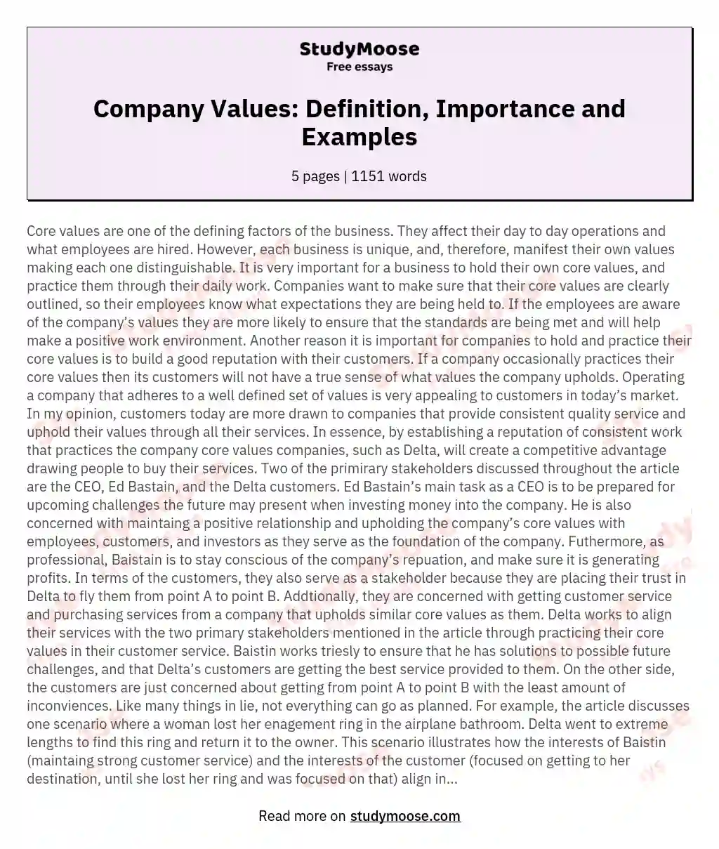 Company Values: Definition, Importance and Examples essay