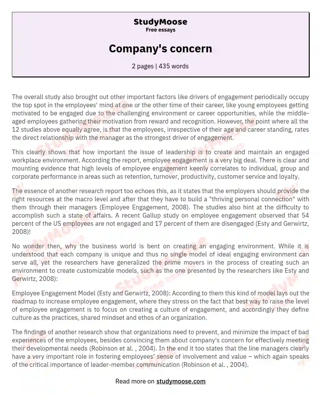 Company's concern essay