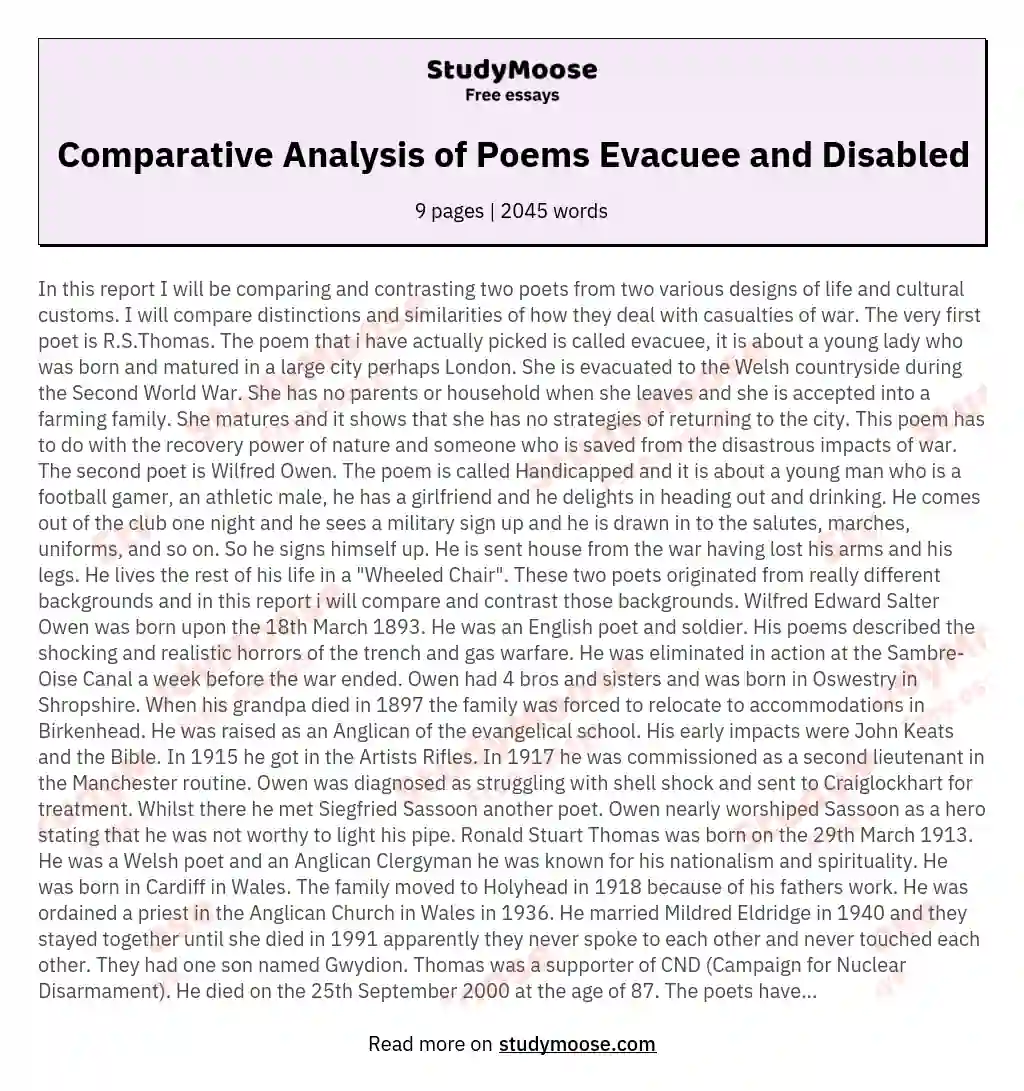 Comparative Analysis of Poems Evacuee and Disabled