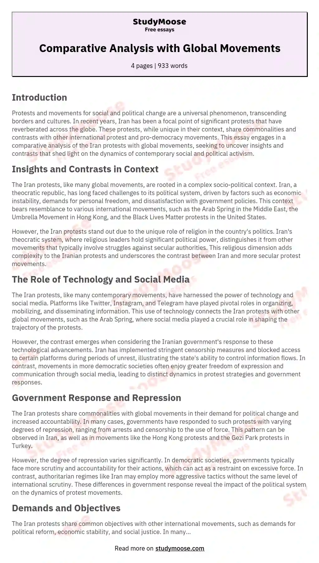 Comparative Analysis with Global Movements essay