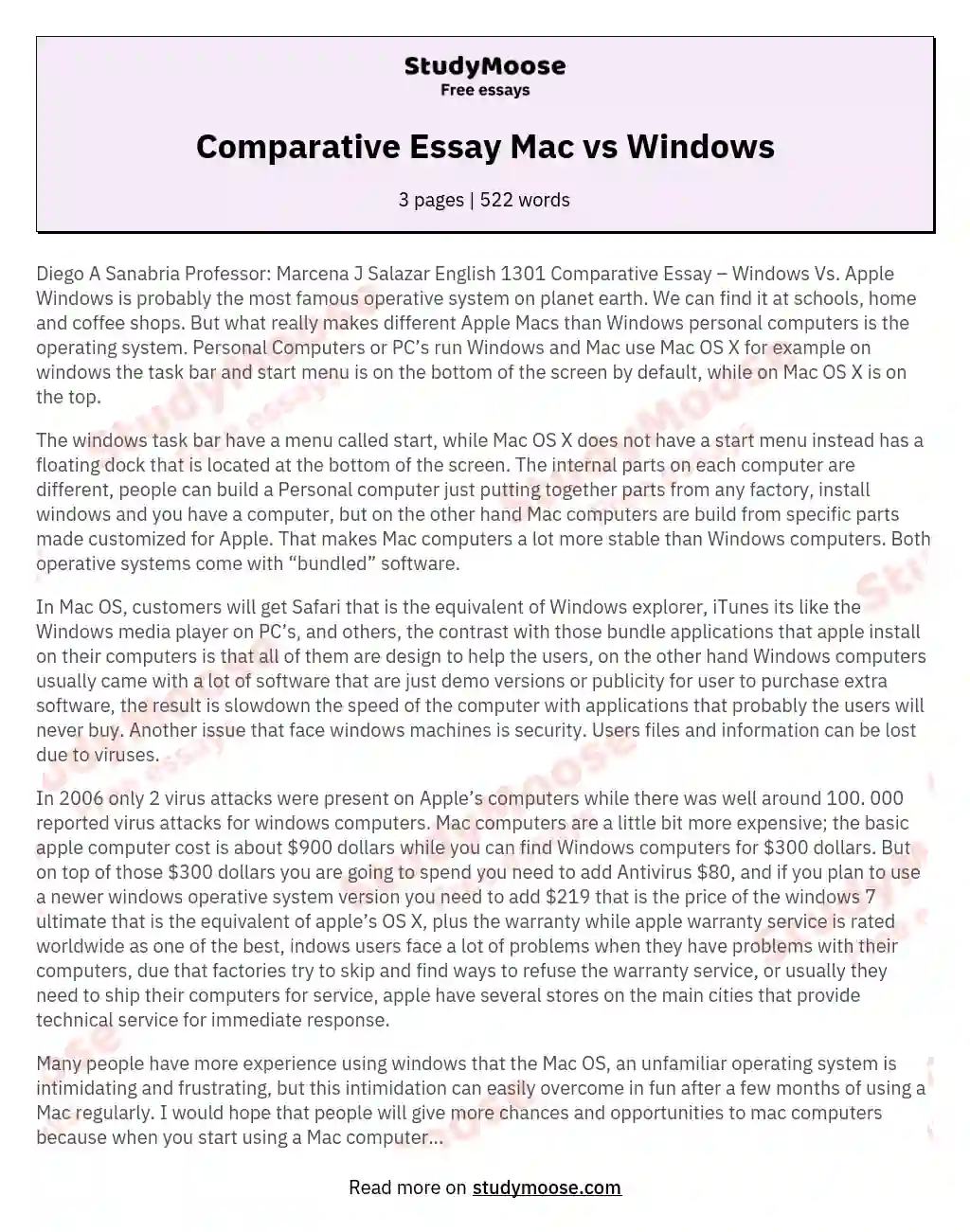 Comparative Essay Mac vs Windows essay