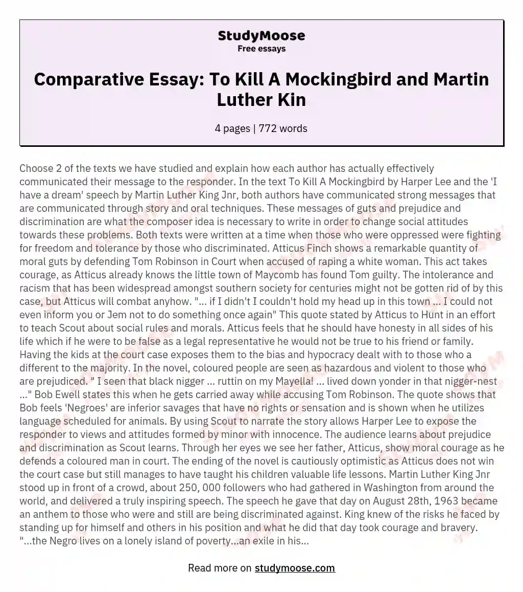 Comparative Essay: To Kill A Mockingbird and Martin Luther Kin