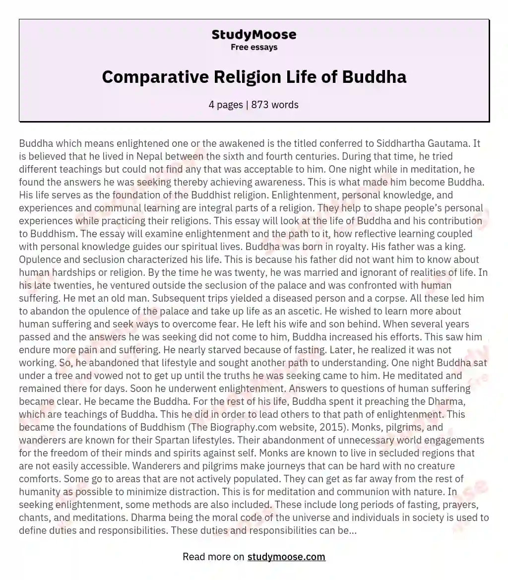 Comparative Religion Life of Buddha essay