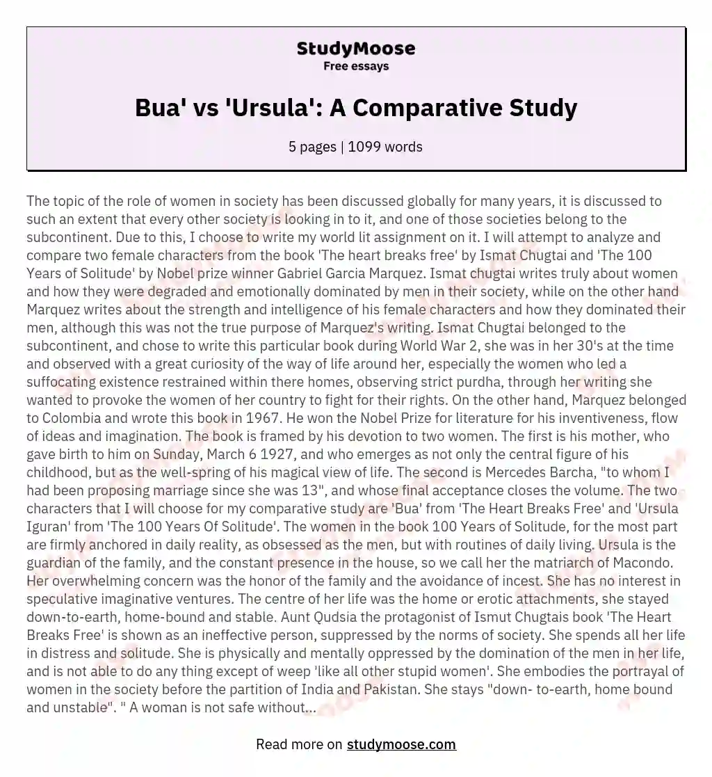 Comparative study of 'Bua' from 'The Heart Breaks Free' and 'Ursula Iguran' from 'The 100 Years Of Solitude'
