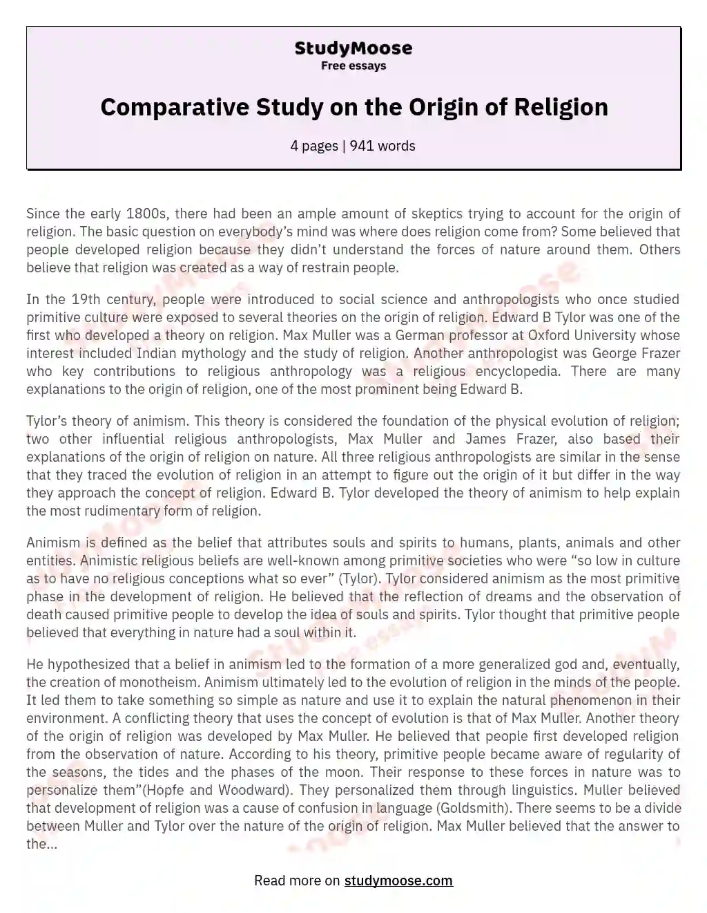Exploring Religion's Origins: 19th-Century Perspectives essay