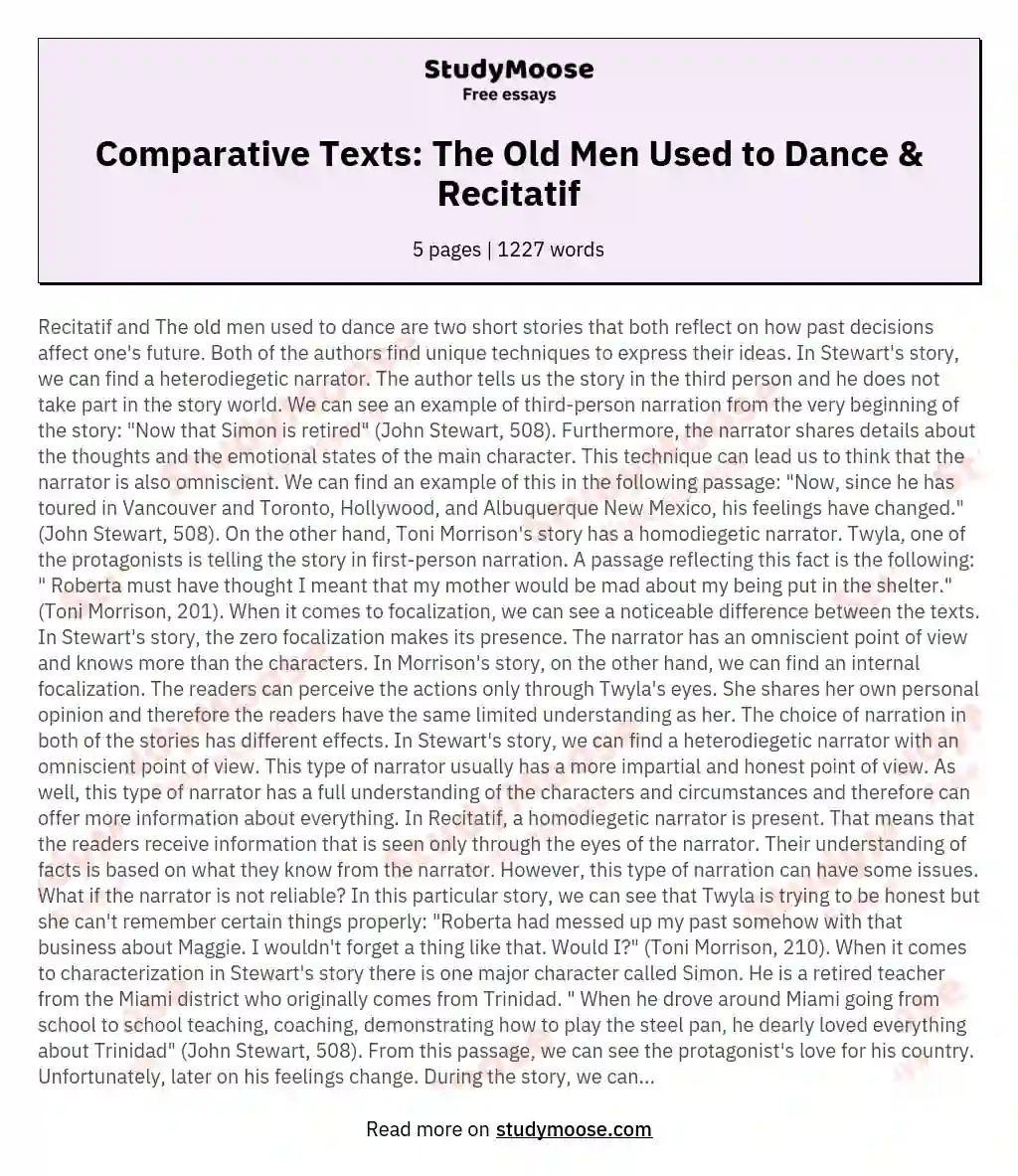 Comparative Texts: The Old Men Used to Dance & Recitatif essay