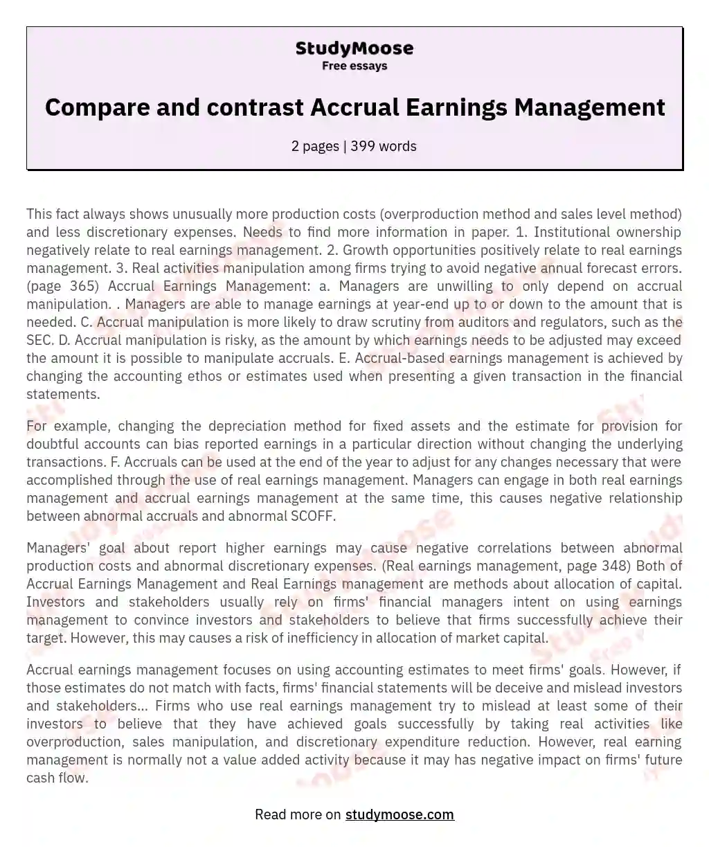 Compare and contrast Accrual Earnings Management