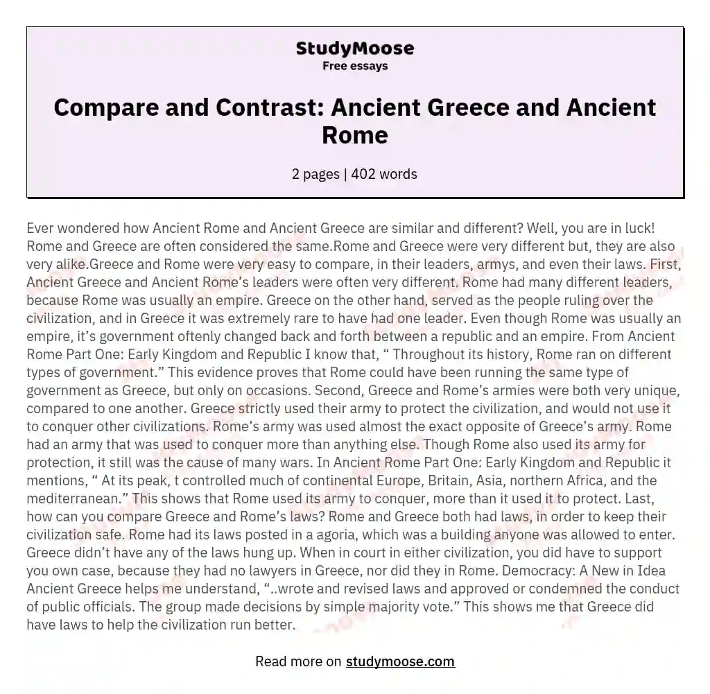 Compare and Contrast: Ancient Greece and Ancient Rome essay