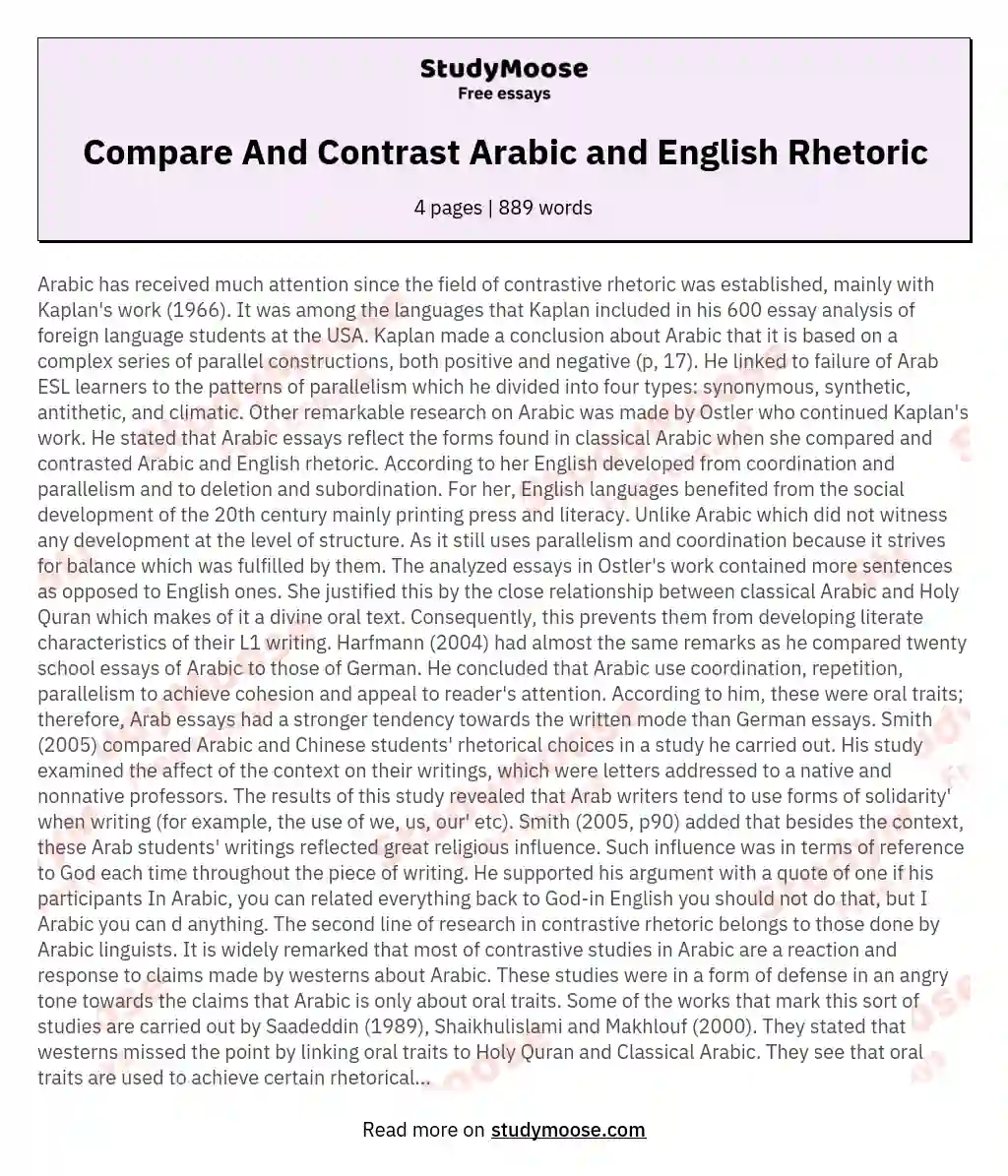 Compare And Contrast Arabic and English Rhetoric