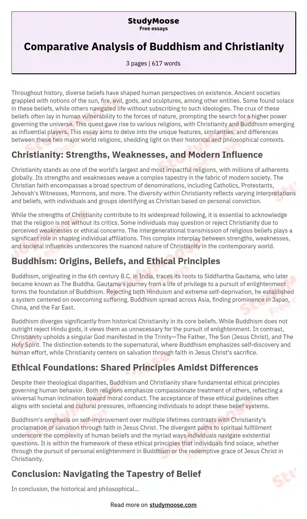 Comparative Analysis of Buddhism and Christianity essay