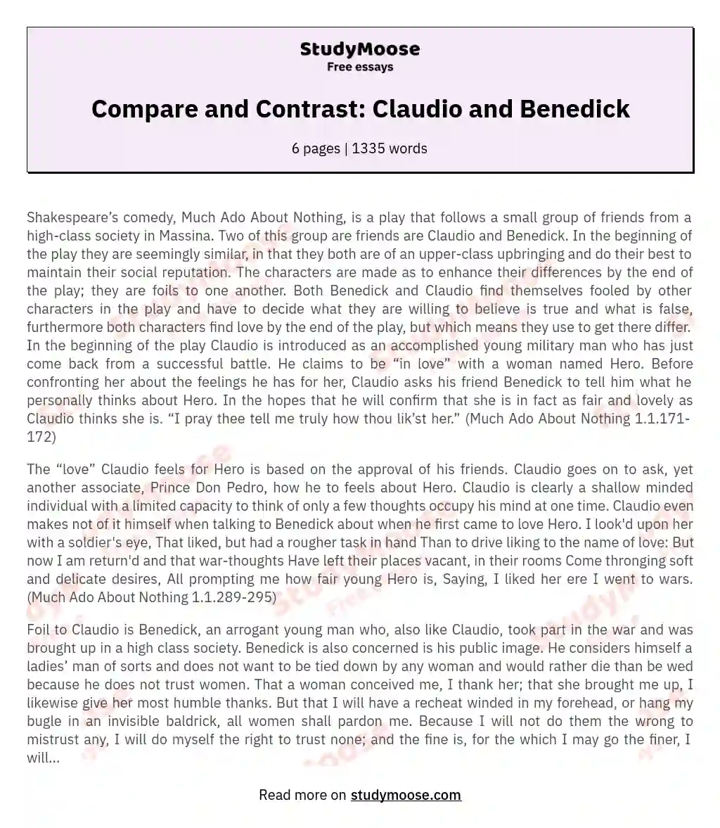 Compare and Contrast: Claudio and Benedick essay