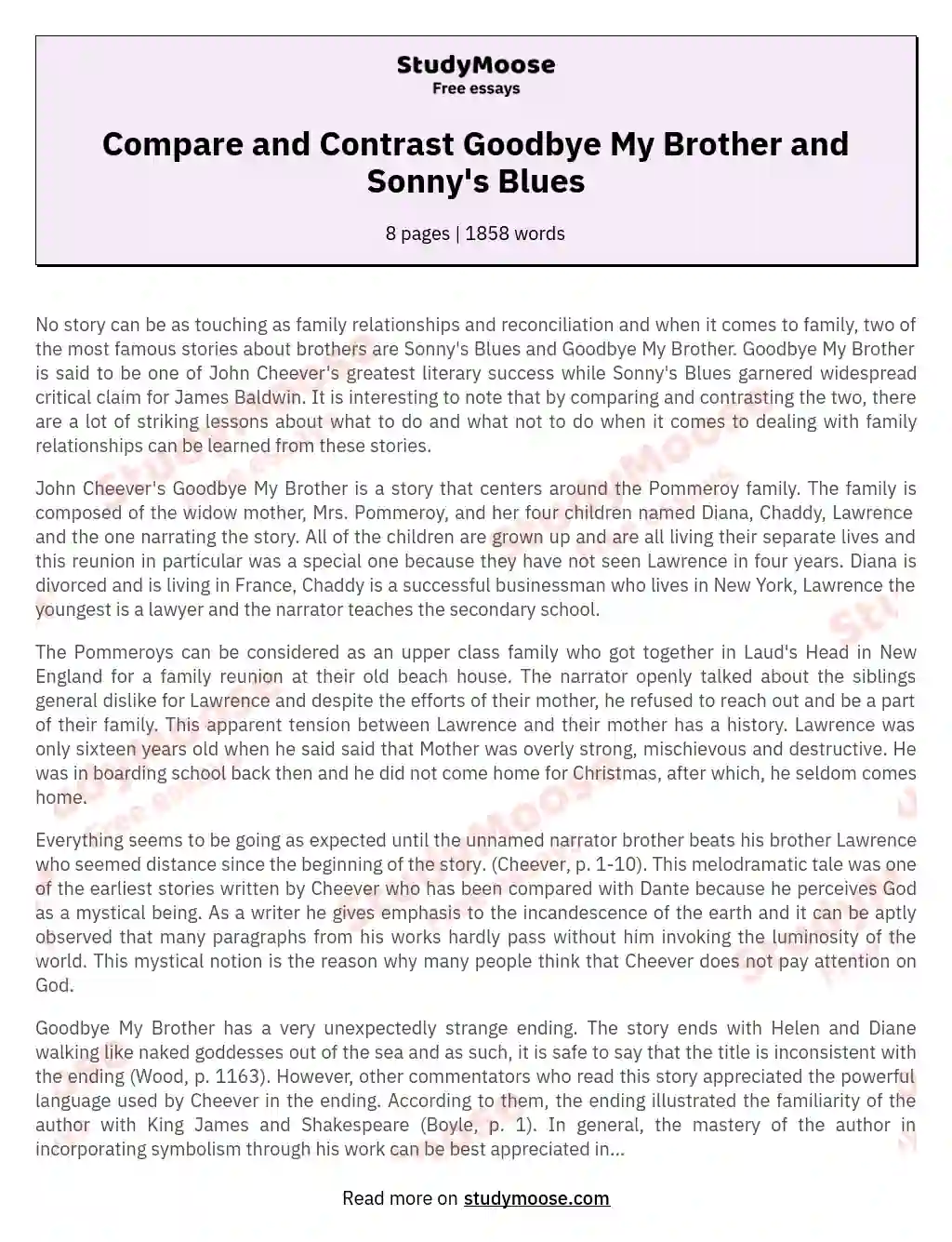 Compare and Contrast Goodbye My Brother and Sonny's Blues essay