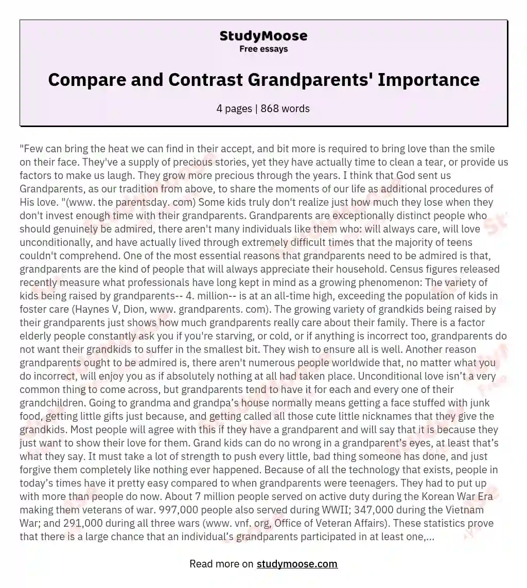 Compare and Contrast Grandparents' Importance essay
