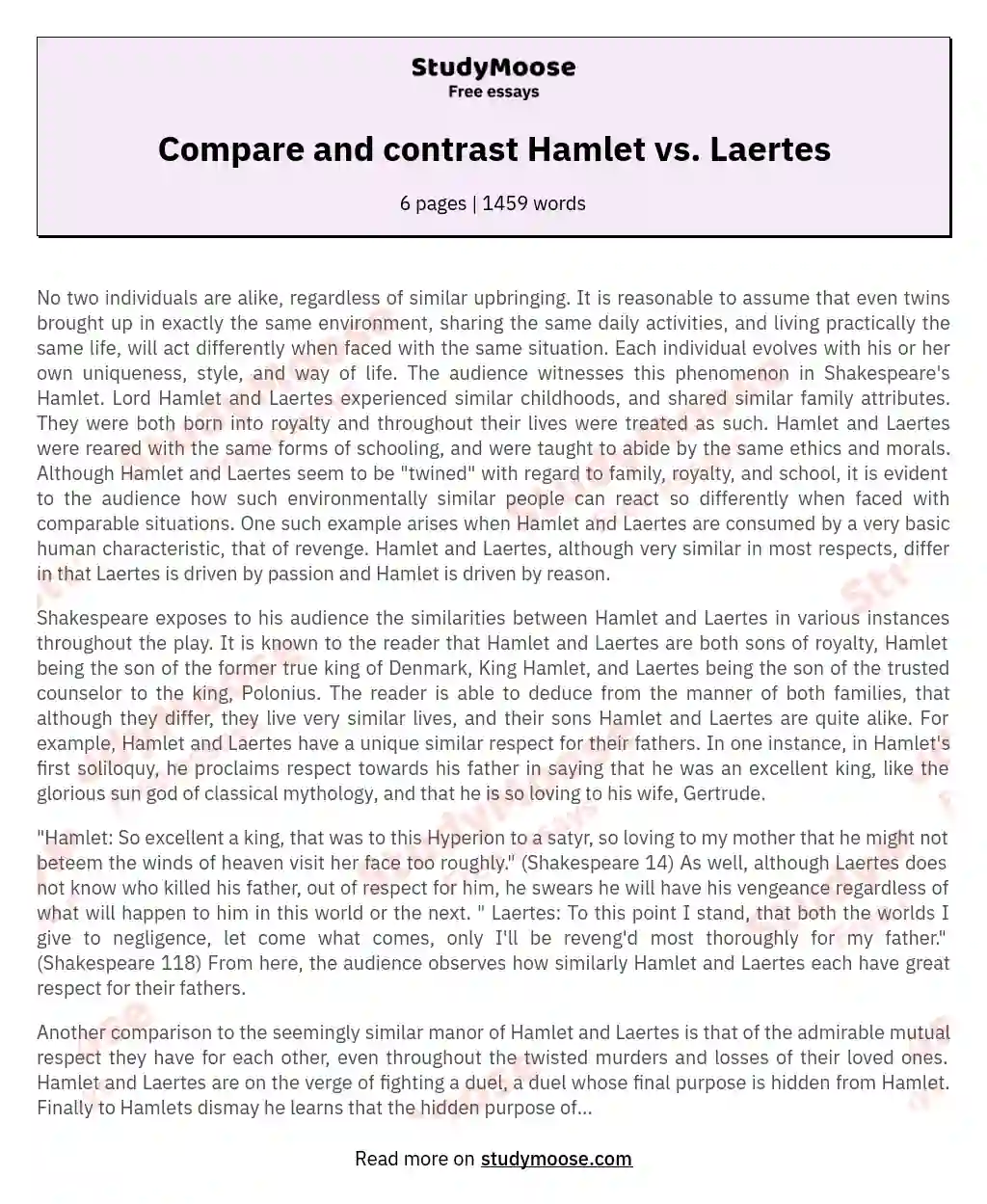 Compare and contrast Hamlet vs. Laertes essay