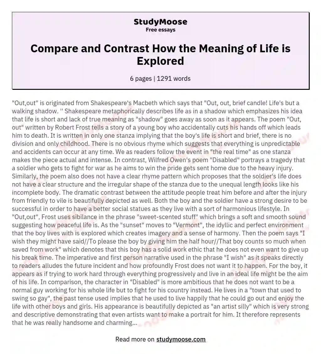 Compare and Contrast How the Meaning of Life is Explored