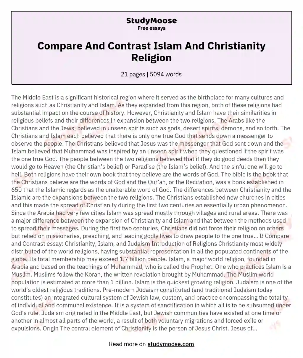 Compare And Contrast Islam And Christianity Religion