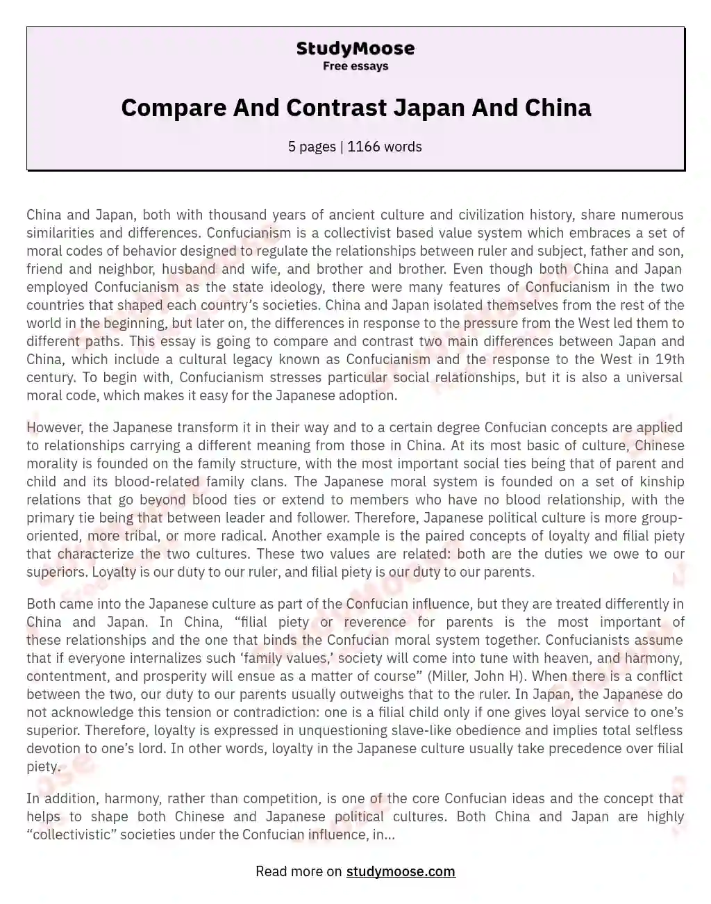 Compare And Contrast Japan And China essay