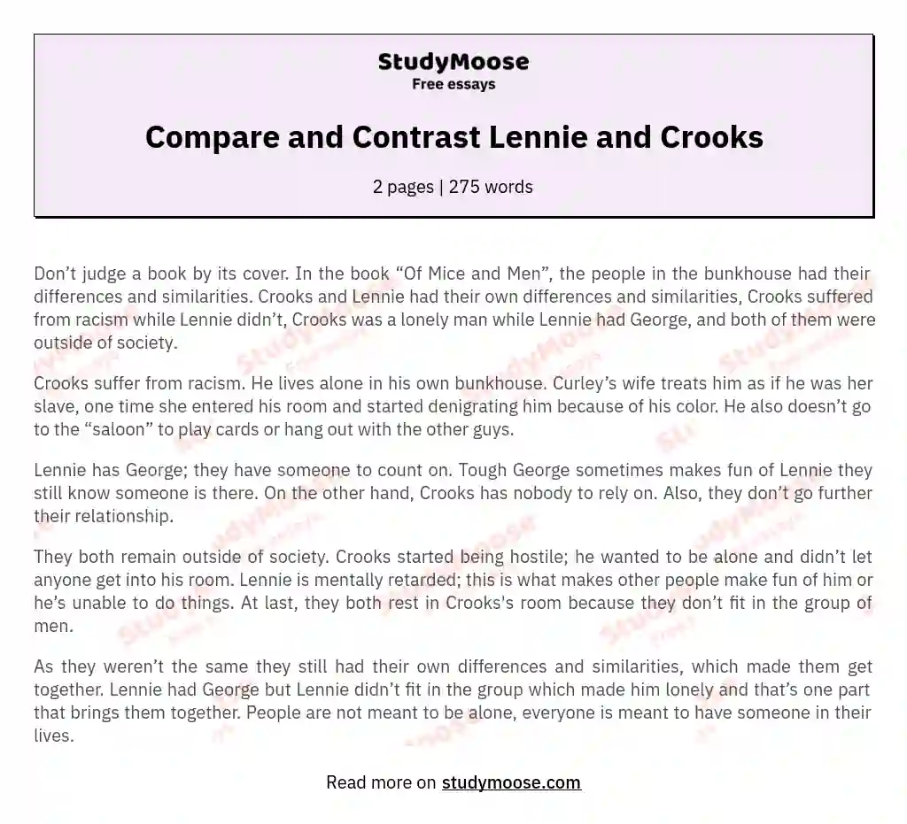 Compare and Contrast Lennie and Crooks essay