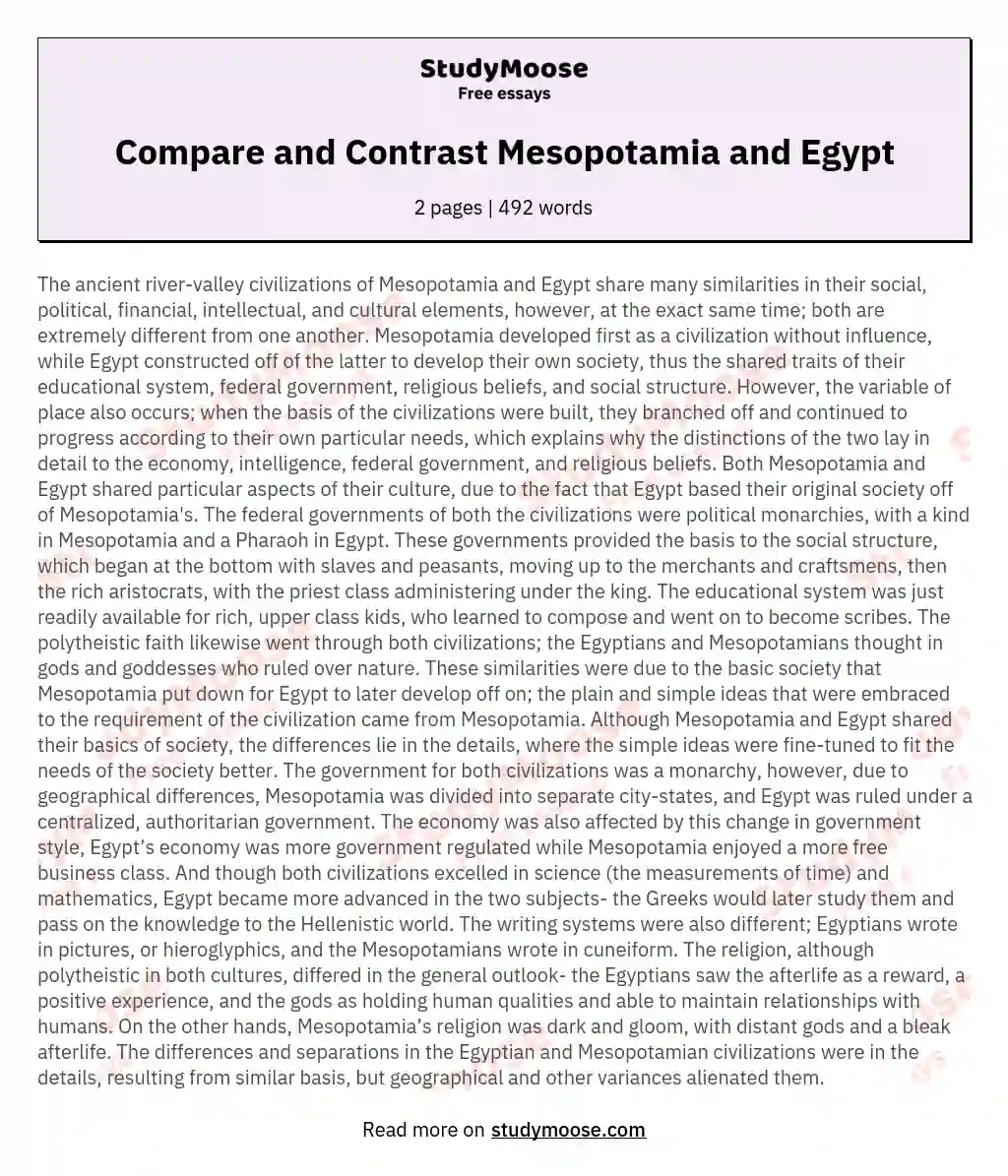 Compare and Contrast Mesopotamia and Egypt essay