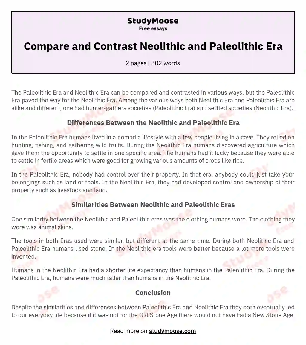 Compare and Contrast Neolithic and Paleolithic Era essay