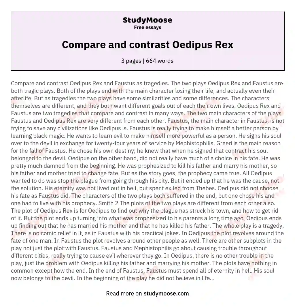 Compare and contrast Oedipus Rex essay