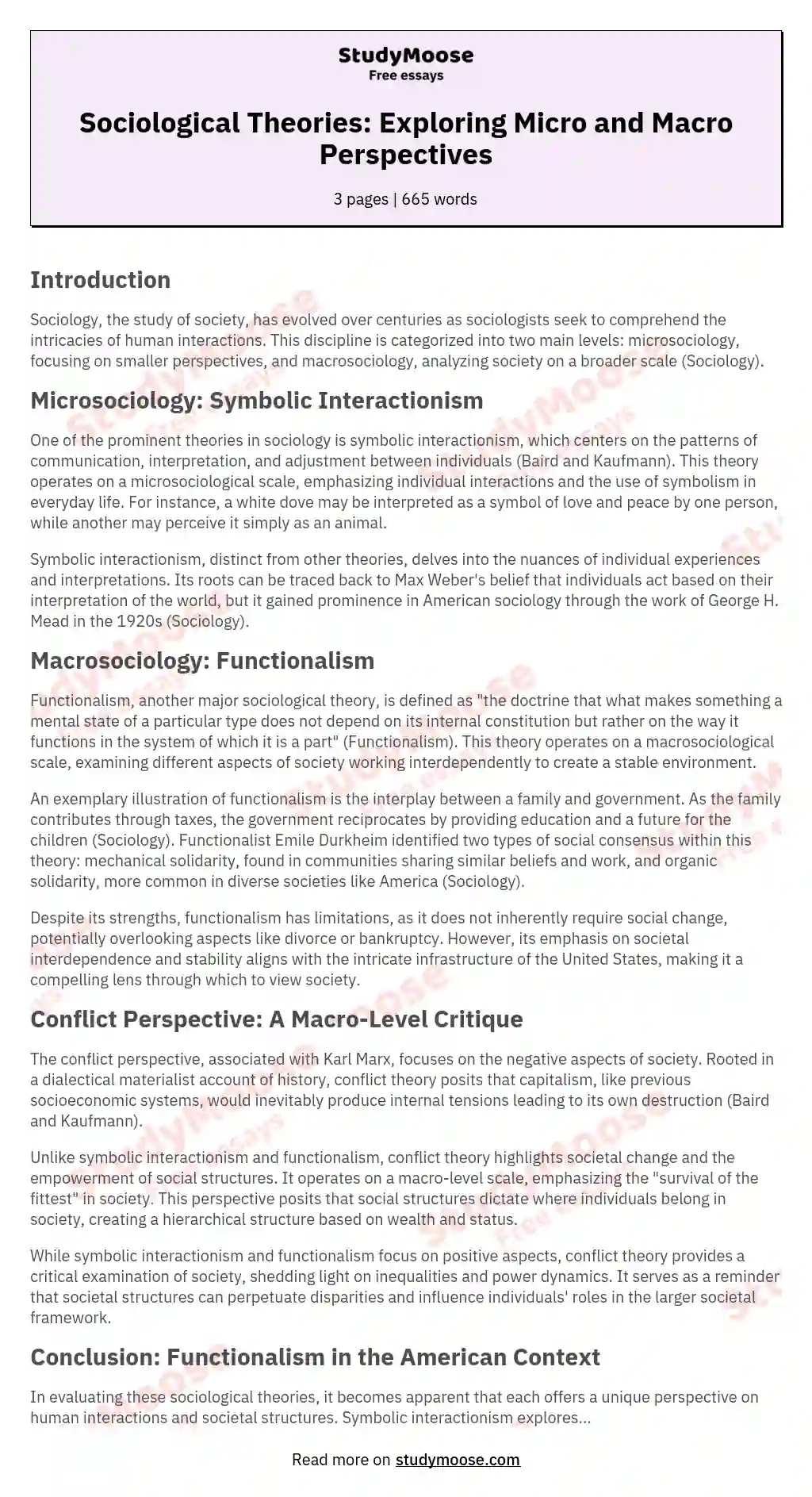 Compare And Contrast Of 3 Sociology Theories Functionalism Conflict 