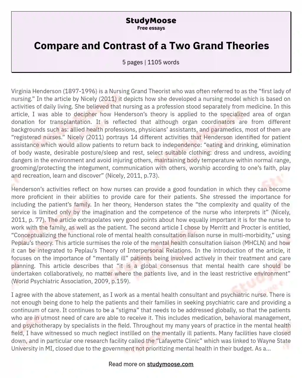 Compare and Contrast of a Two Grand Theories essay
