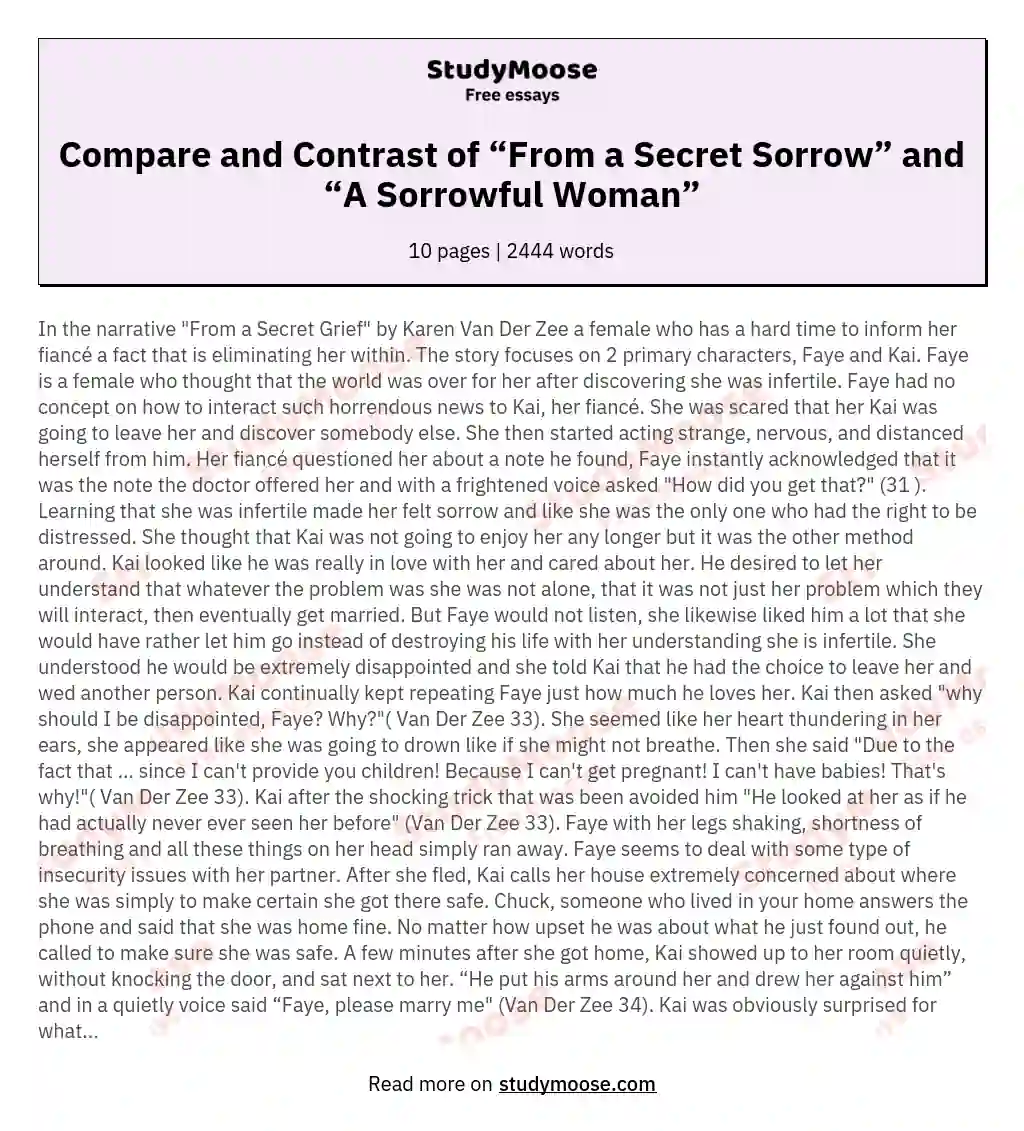 Compare and Contrast of “From a Secret Sorrow” and “A Sorrowful Woman”