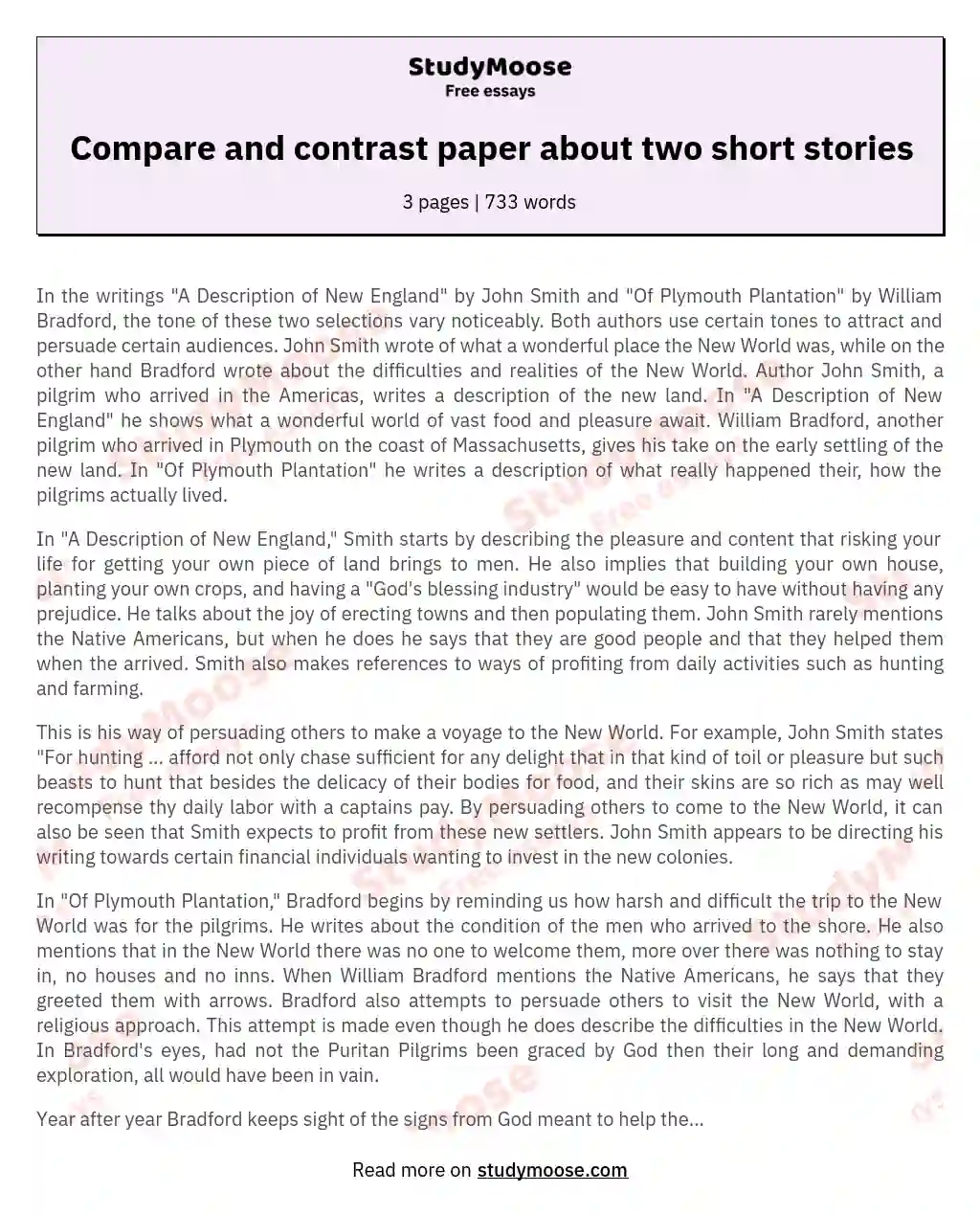 Compare and contrast paper about two short stories essay