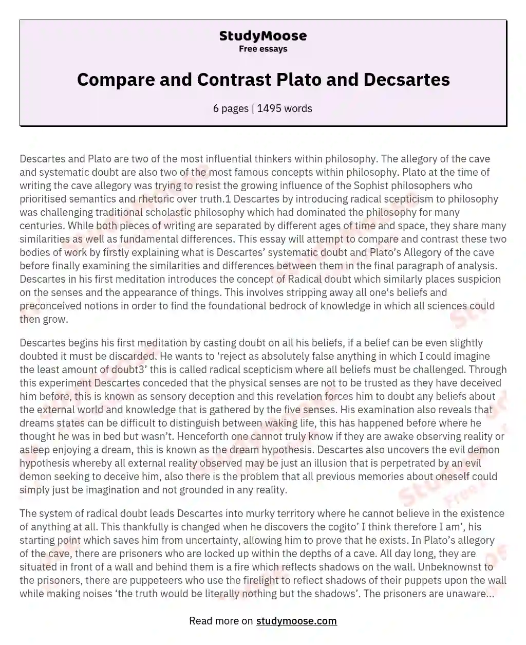 Compare and Contrast Plato and Decsartes essay