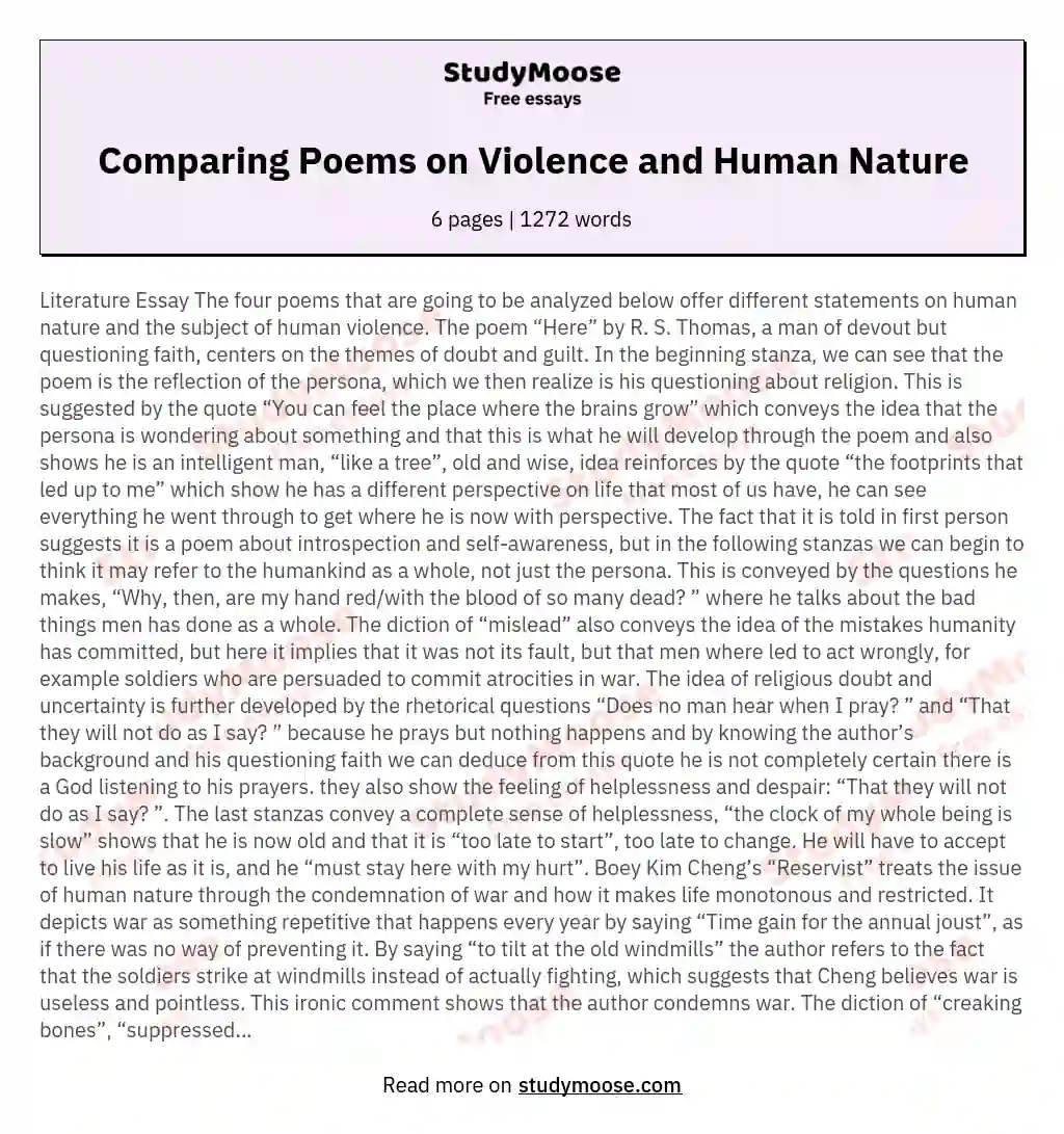Comparing Poems on Violence and Human Nature essay