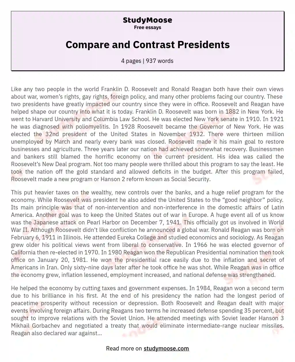 Compare and Contrast Presidents
