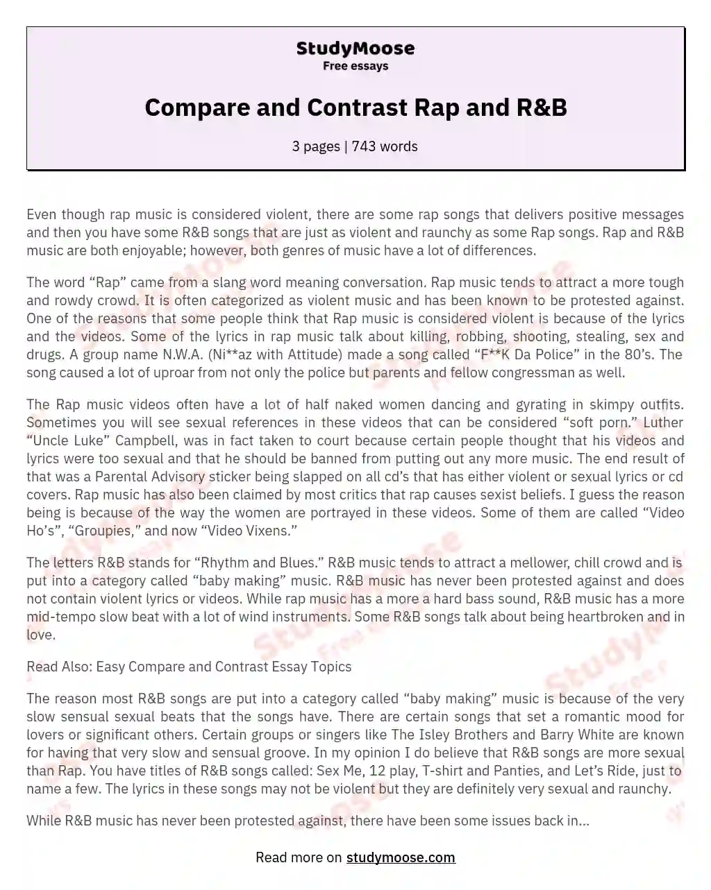Unveiling the Nuances: A Comparative Analysis of Rap and R&B Music essay