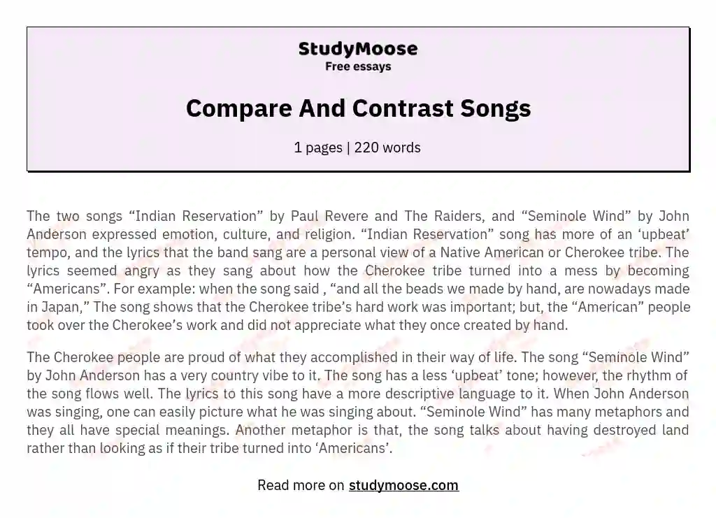 Compare And Contrast Songs