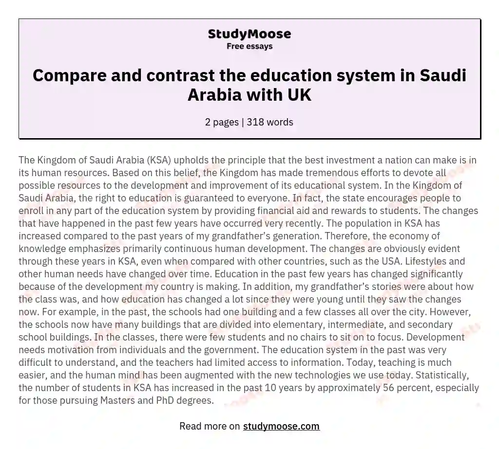 Compare and contrast the education system in Saudi Arabia with UK