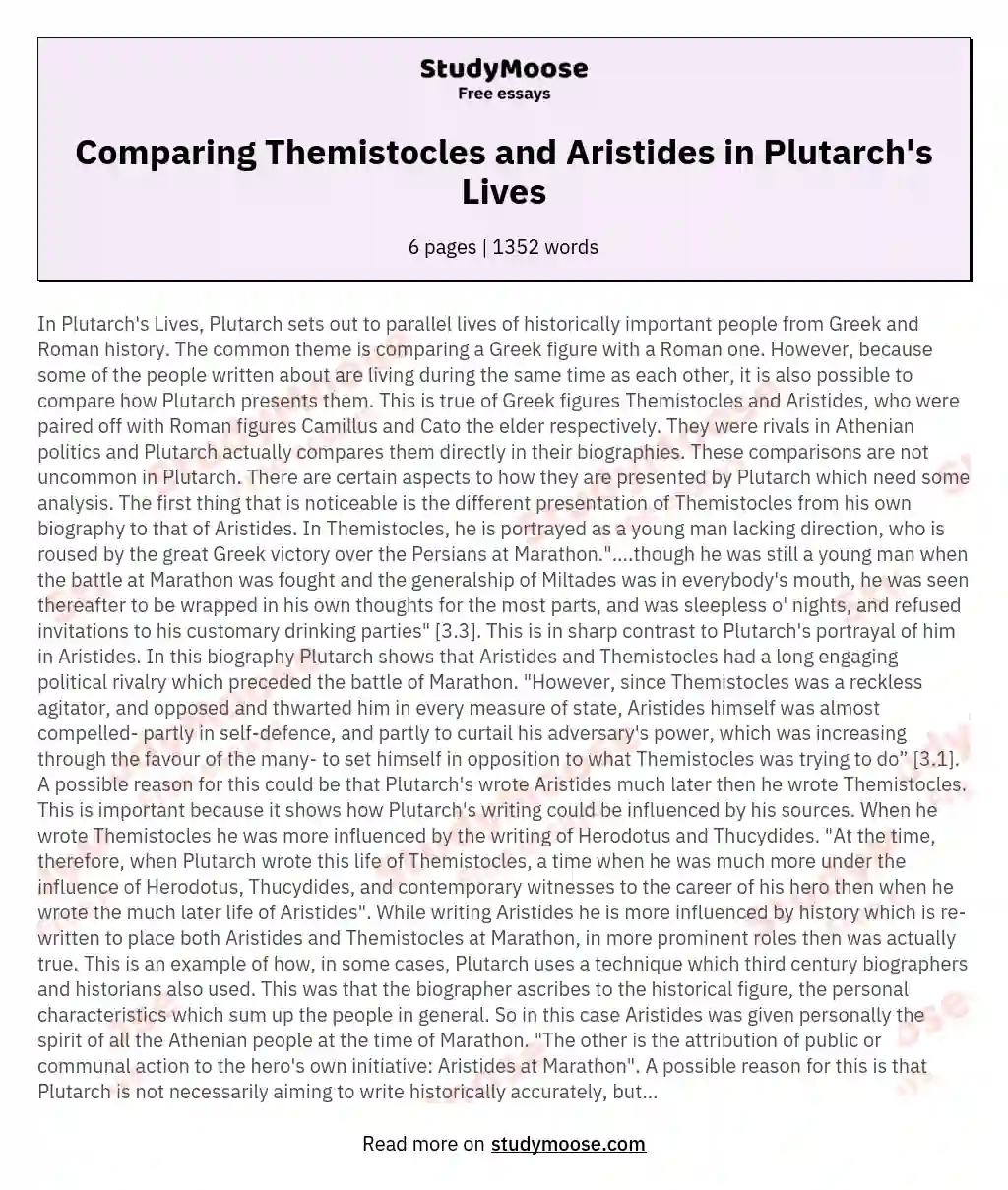 Compare and Contrast the Presentation of Themistocles and Aristides in Plutarch's Lives