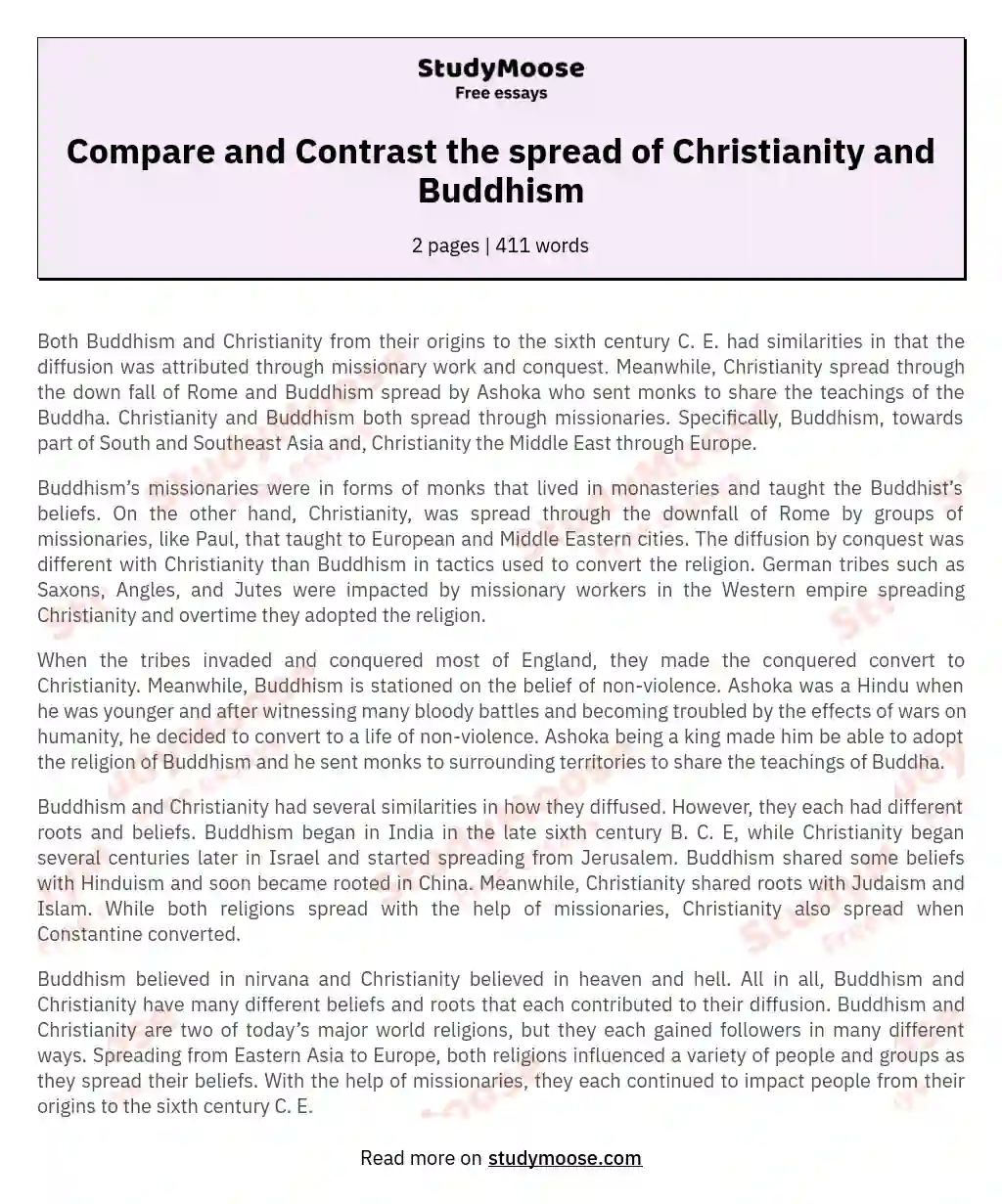 Compare and Contrast the spread of Christianity and Buddhism essay