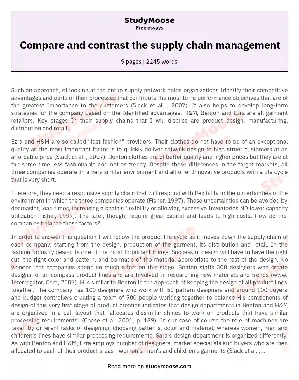 Compare and contrast the supply chain management essay