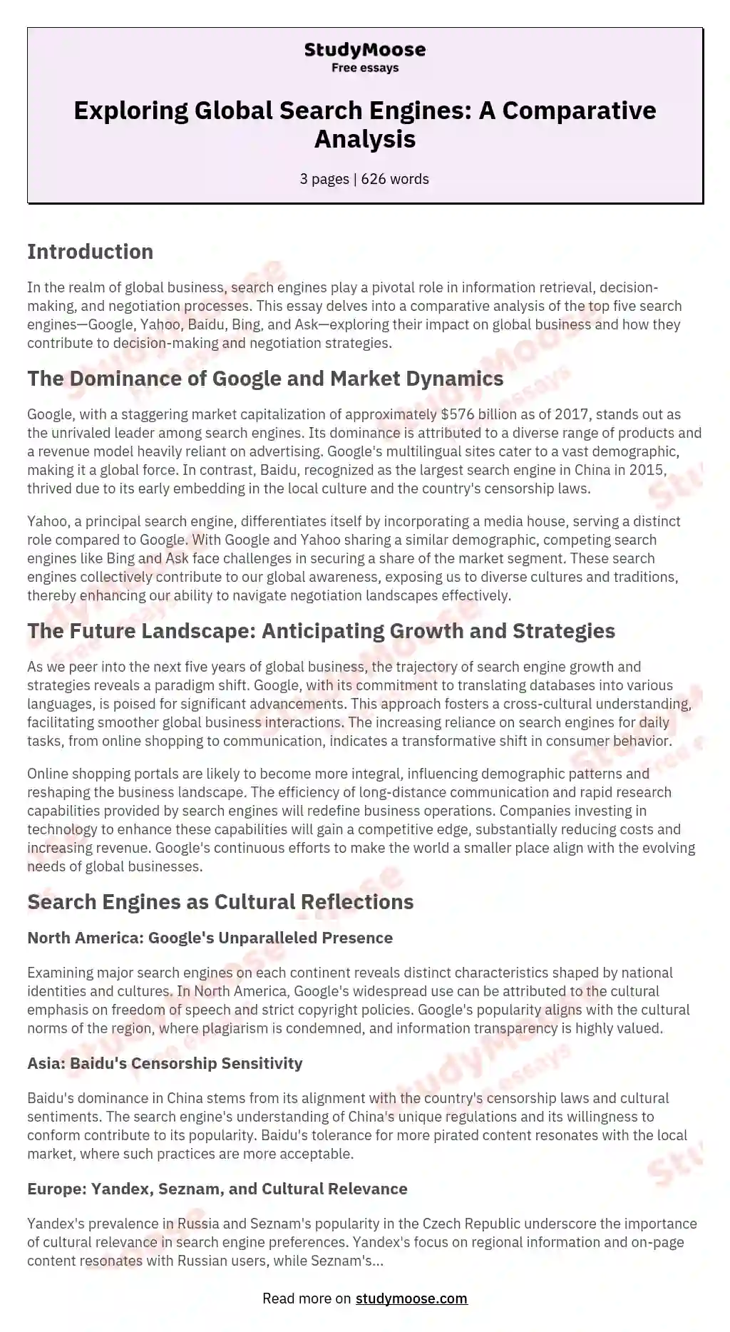 Exploring Global Search Engines: A Comparative Analysis essay