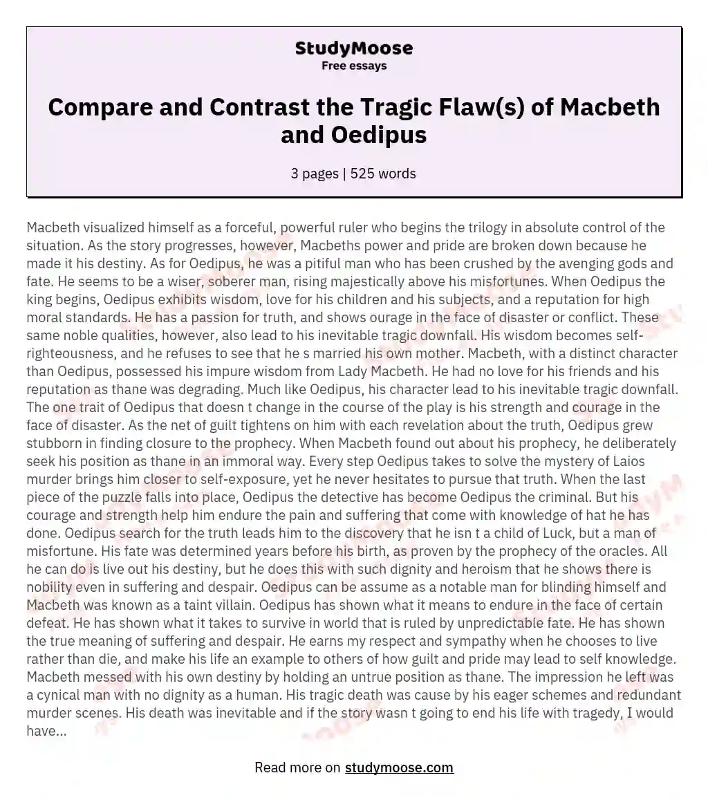 Compare and Contrast  the Tragic Flaw(s) of Macbeth and Oedipus