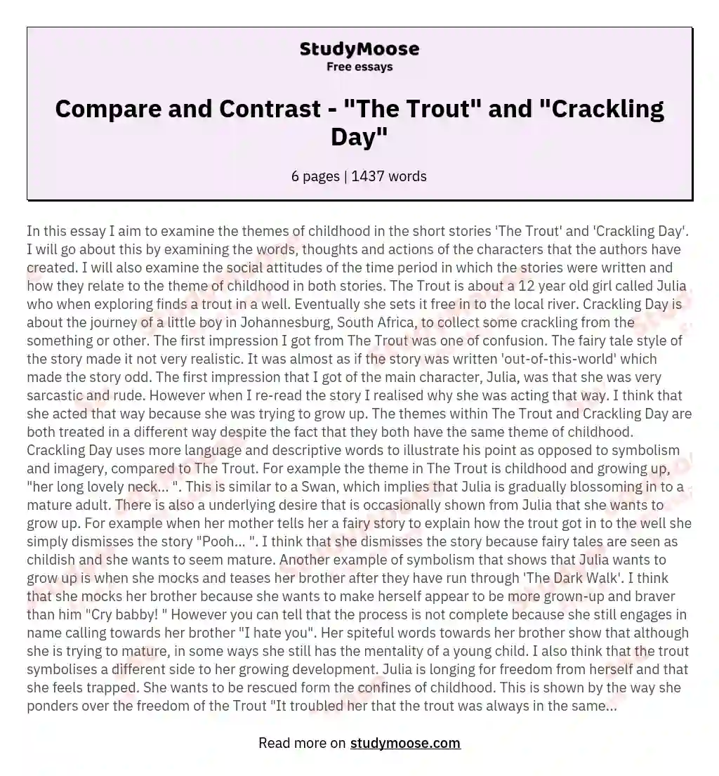 Compare and Contrast - "The Trout" and "Crackling Day" essay