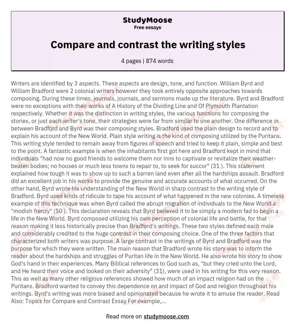 Compare and contrast the writing styles essay