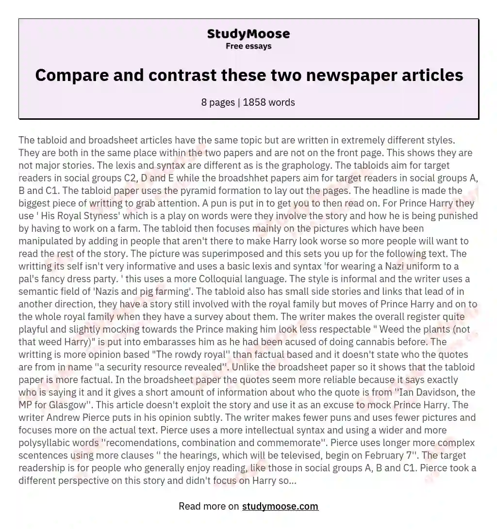 compare and contrast newspaper articles