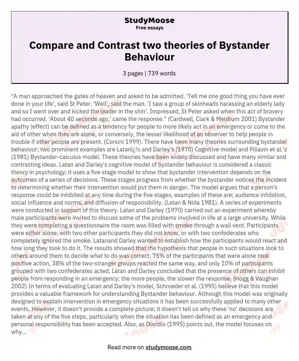 Compare and Contrast two theories of Bystander Behaviour