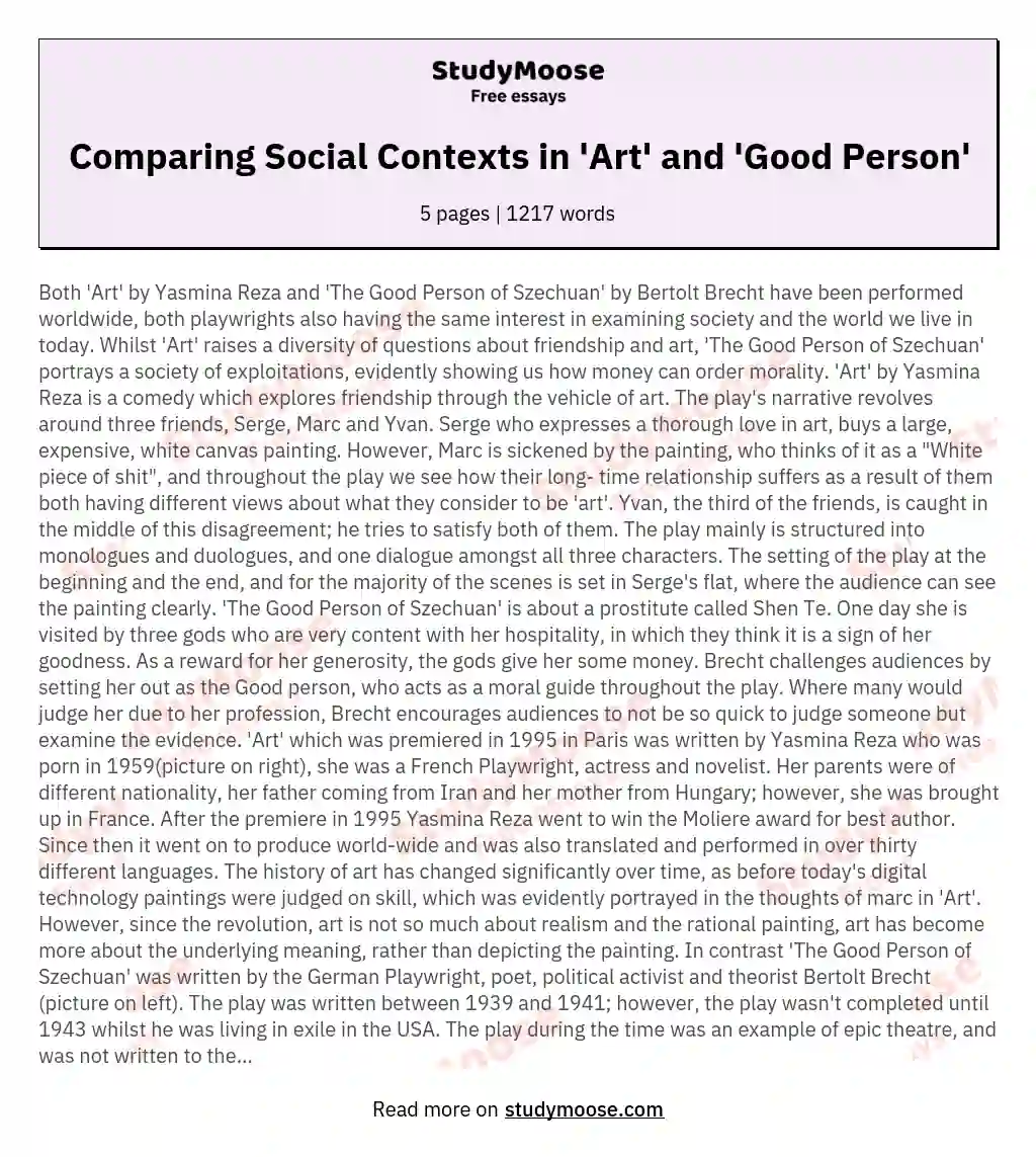 Comparing Social Contexts in 'Art' and 'Good Person' essay