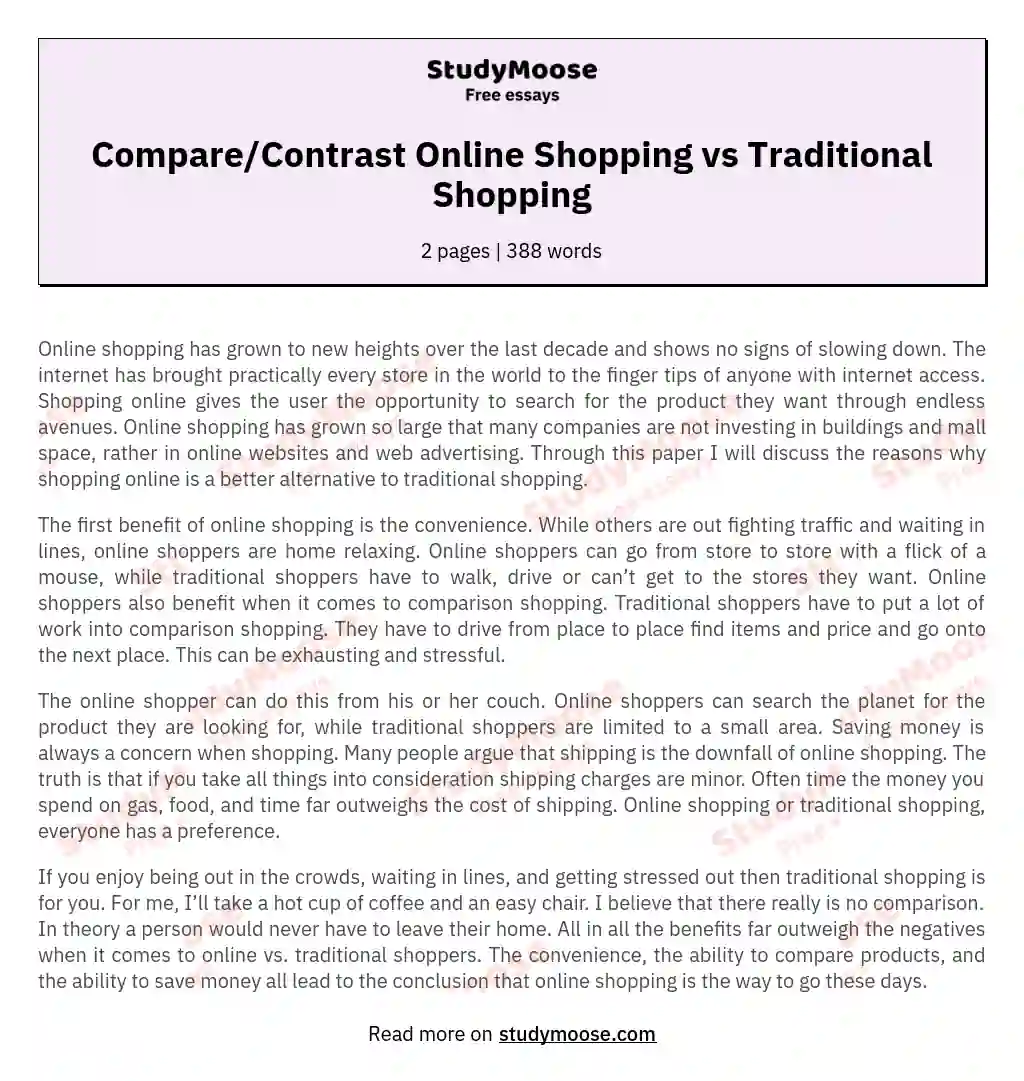 Compare/Contrast Online Shopping vs Traditional Shopping