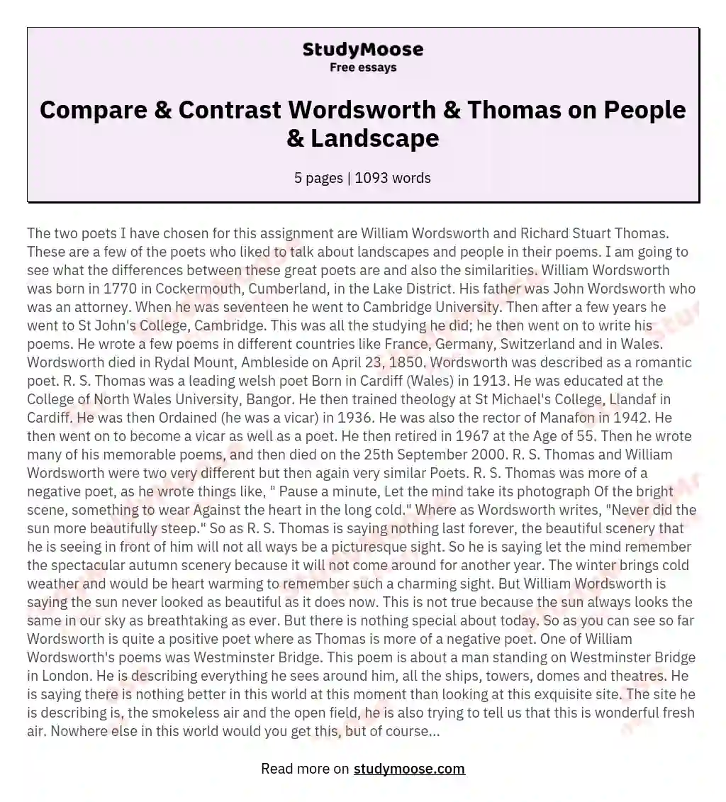 Compare & Contrast Wordsworth & Thomas on People & Landscape essay